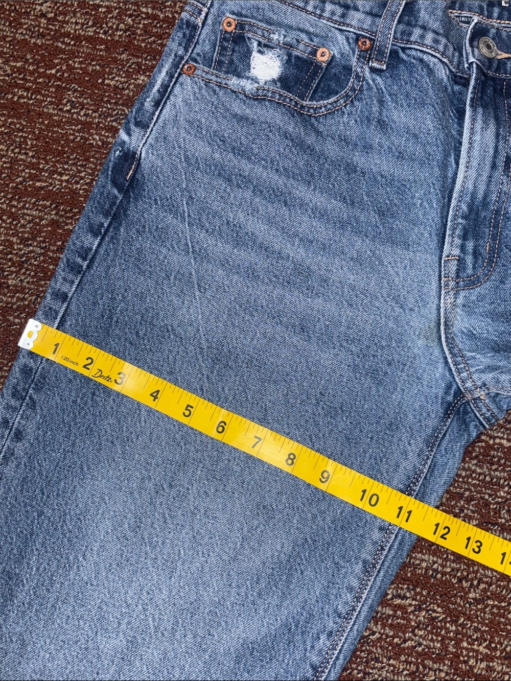 American Eagle stovepipe jeans wide leg mid rise medium wash distressed size 6 - Picture 14 of 15